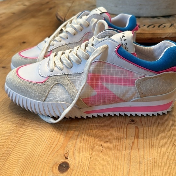 rag & bone New York Women Retro Runner 2.0 Sneakers White Pink Multi sz 8 - Picture 5 of 10